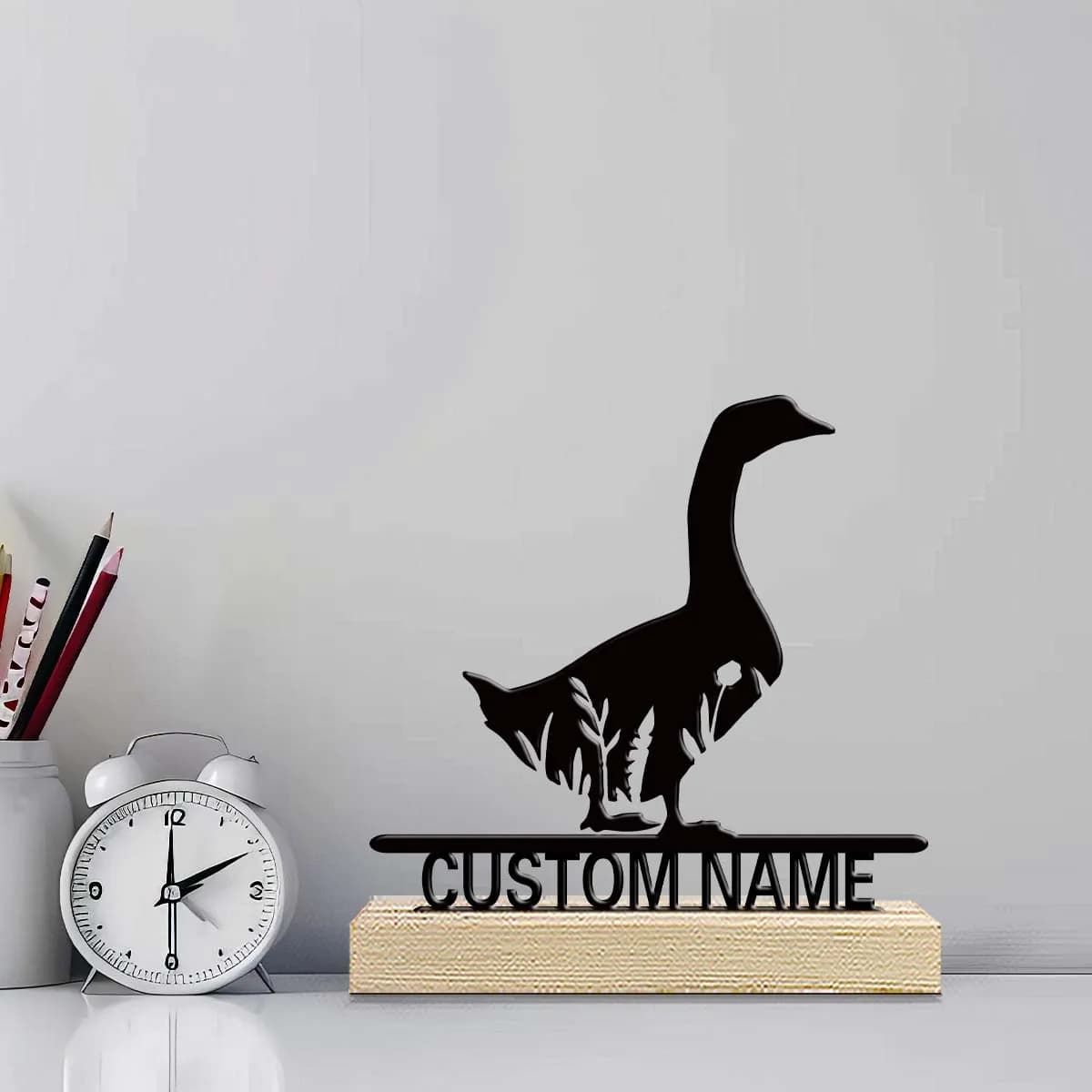 1pc Desktop Metal Ornaments Custom Content With Wooden Base Perfect for Home or Office Decoration