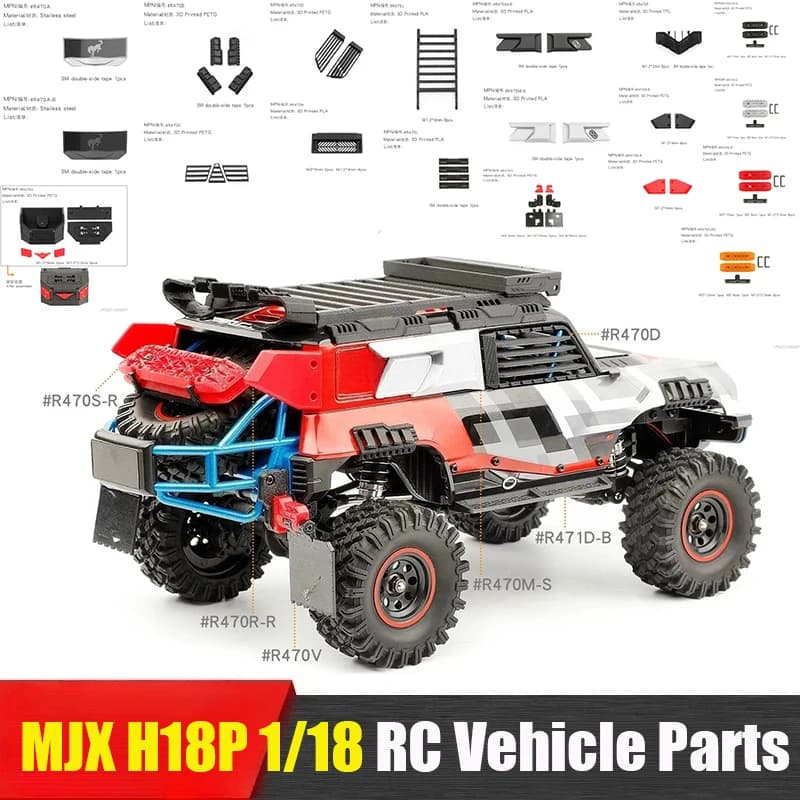 MJX H18P 1/18 RC Vehicle Parts - Luggage Rack Armor Grille Rear Wing and Mudguard Rescue Board Modification Accessories