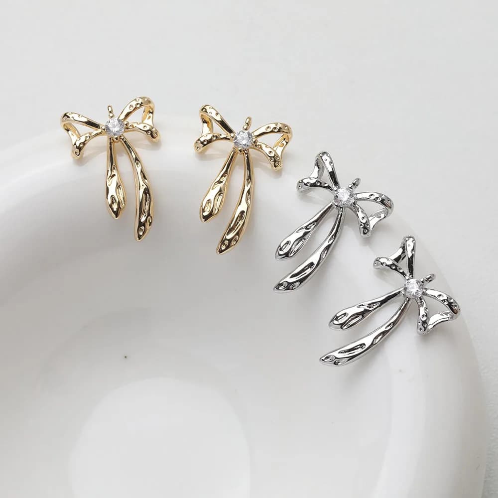 4 pezzi di gioielli con ciondoli a forma di fiocco delicato, braccialetti, collane, ciondoli, accessori fai da te in ottone placcato oro 14k 14,5 * 21,5 mm