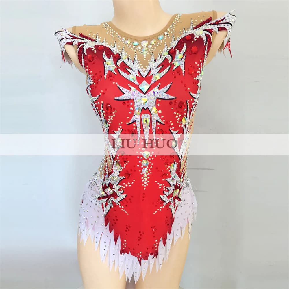 LIUHUO Rhythmic Gymnastics Leotard Customize Women Girl Costume Performance Competition Dance Dress Aerobics Red Ice Skating Kid