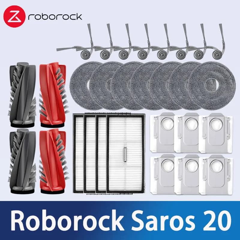 Accessori per Robot Aspirapolvere Roborock Saros 20: Spazzola Principale, Spazzola Laterale, Panno per Mop, Filtro HEPA, Sacchetto Raccoglipolvere, Ricambi di Ricambio