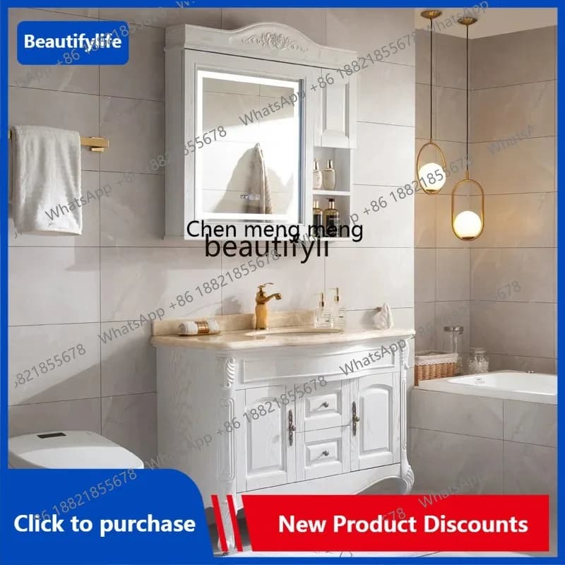 C85 Mobile da bagno in stile europeo Semplice lavabo europeo Lavabo Armadietto a specchio intelligente Combinazione Piano tavolo in marmo