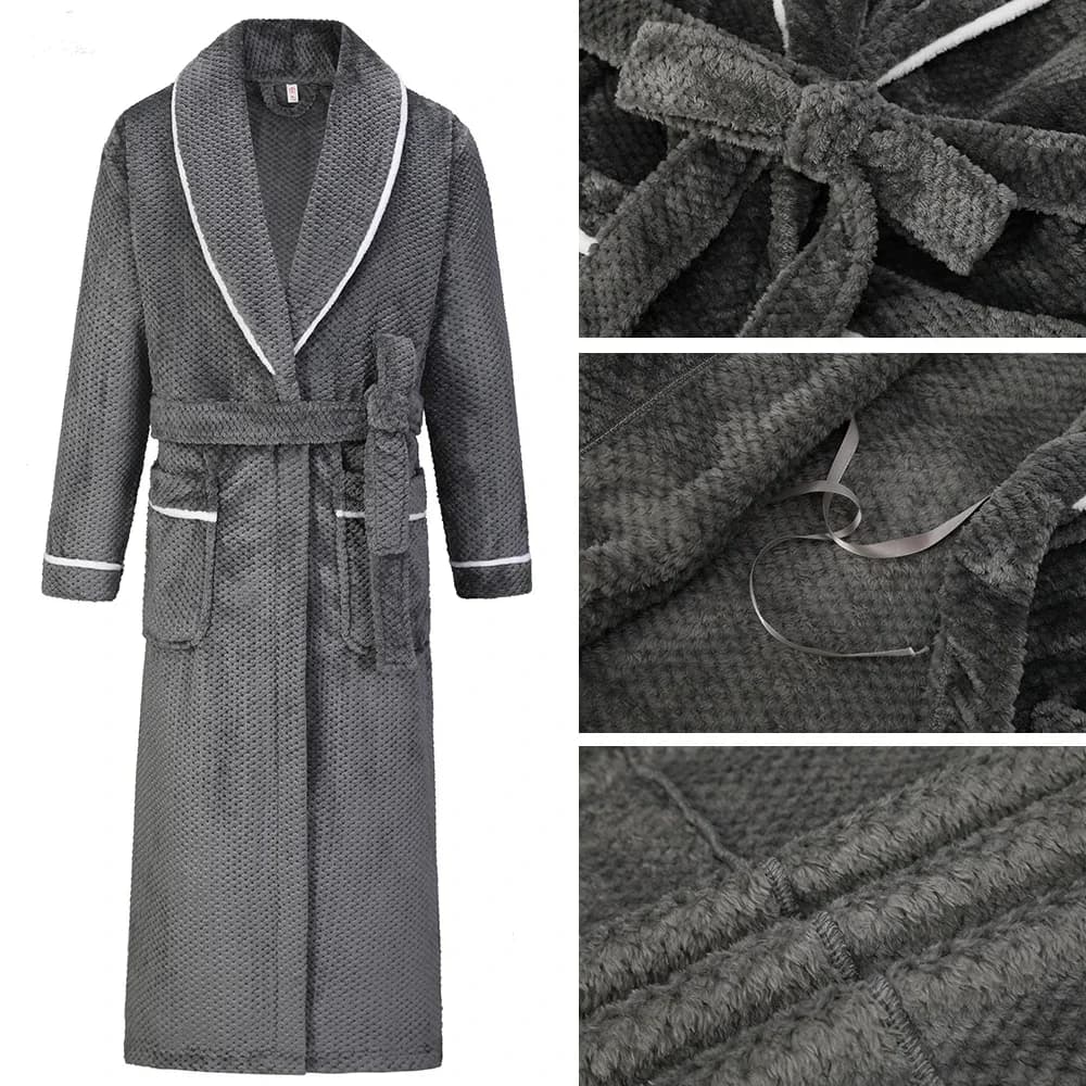 Long dress Large nightwear Winter Addens Hot pair Flannel Melted Coral Fleece Homewear 4XL Men's nightwear Bathrobe Dress