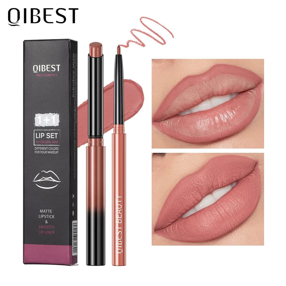 2PCS Lipstick Lipliner Makeup Sets Waterproof Matte Nude Lipstick Pencil Lasting Sexy Red Lip Stain Nourishing Lipliner