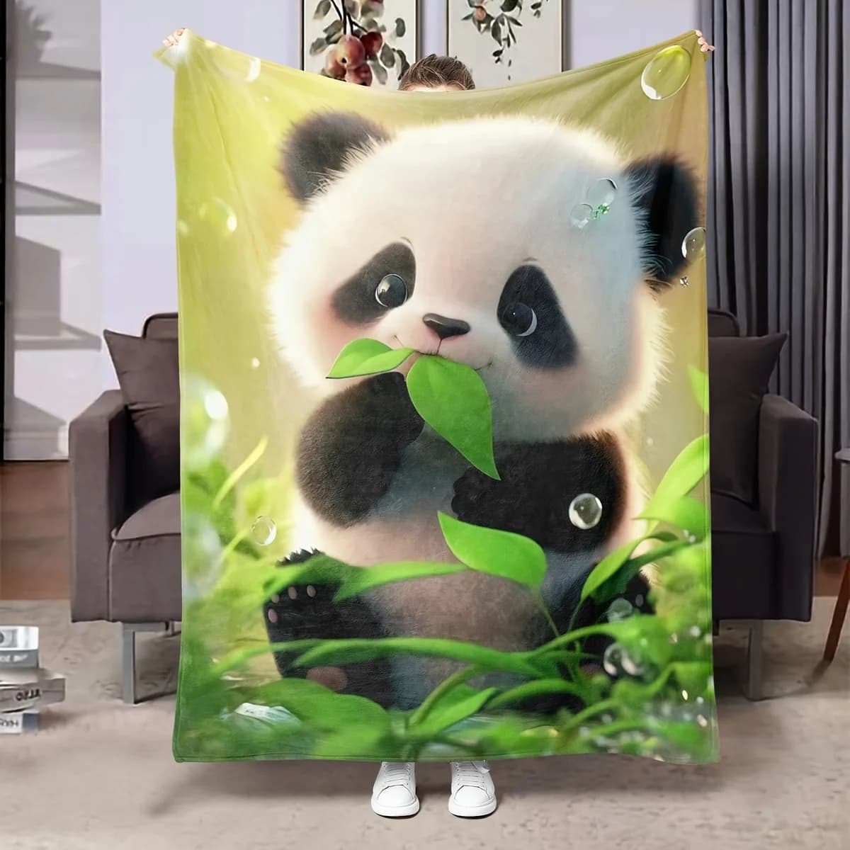 Soft and cozy panda flannel blanket - Cute panda for bed, sofa, travel camping - Washable hot fog in washing machine, Asian style