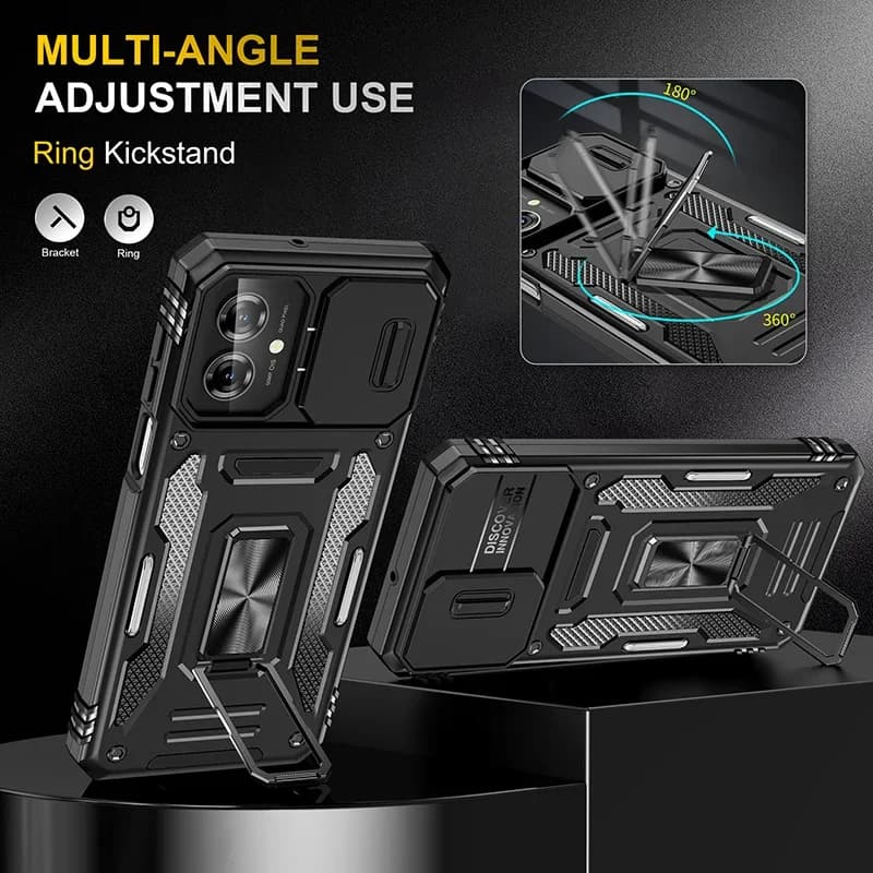 Push Window Camera Protector Stand Case For Motorola Moto G55 G Power G Stylus 2025 w/ Invisible Bracket Armor Hybrid Ring Cover