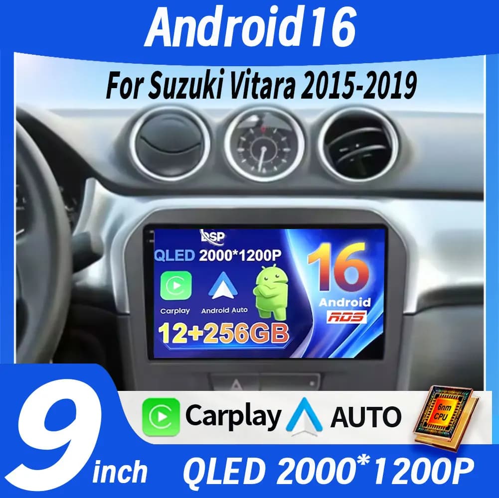 Autoradio Android 16 con Carplay per Suzuki Vitara 2015-2019, Lettore Multimediale Stereo con WiFi+4G e Bluetooth