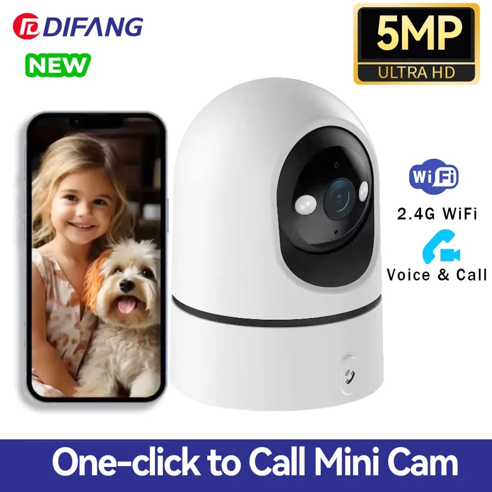 DIFANG 5MP WiFi Telecamera per animali domestici Videochiamata con un clic Baby Monitor Telecamera domestica Protezione di sicurezza Telecamere di sicurezza interne wireless O-Kam