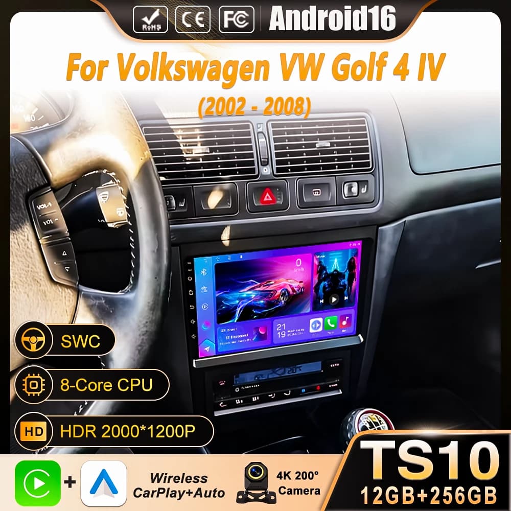 Android 16 For Volkswagen VW Golf 4 IV 2002-2008 Jetta MK4 Classics Multimedia Video Player Intelligent System Touch Screen BT