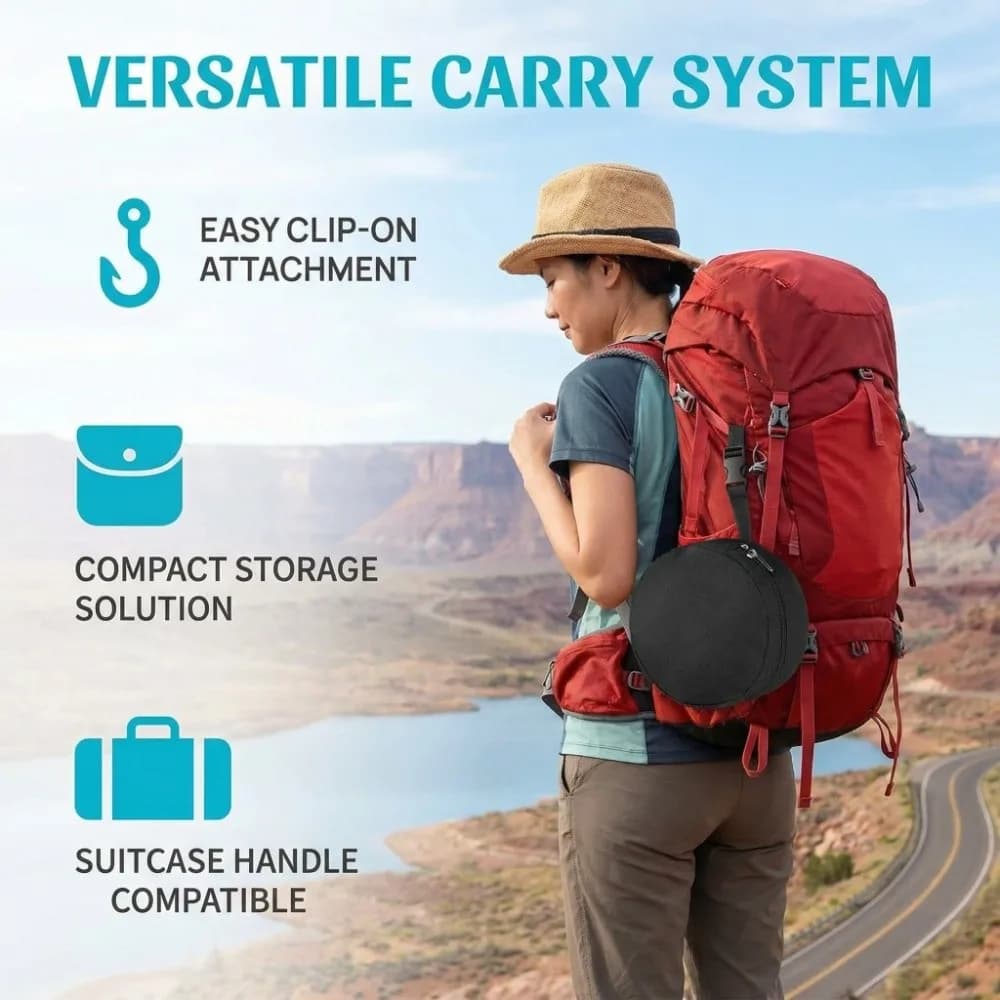 Borsa da viaggio per cuscino da collo in tessuto Oxford 600D con chiusura rapida e cerniera, borsa portaoggetti per cuscino da collo, resistente e multifunzionale