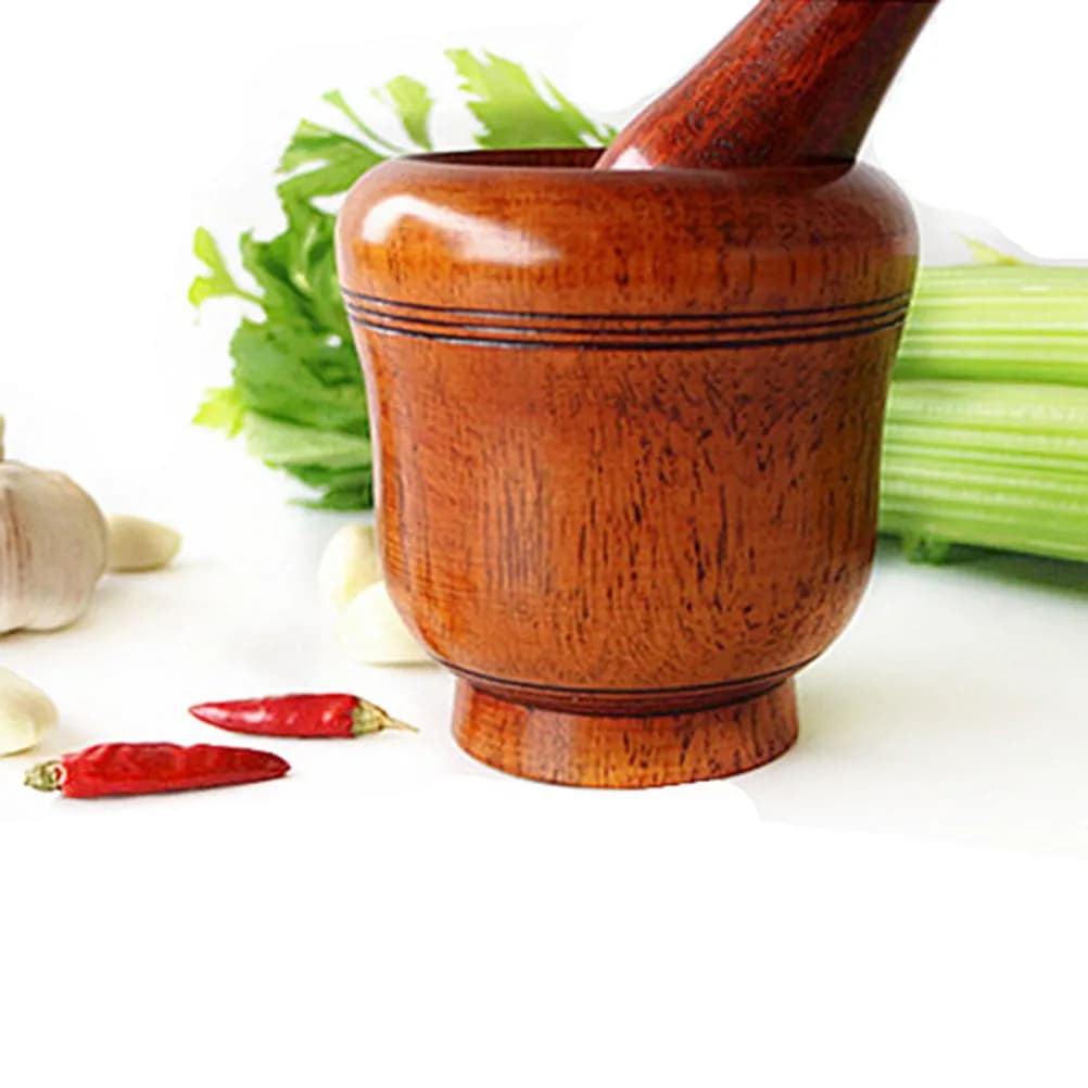 Set Professionale di Mortaio e Pestello in Legno per Cucina, Design Ergonomico per Tritare Aglio e Macinare Spezie