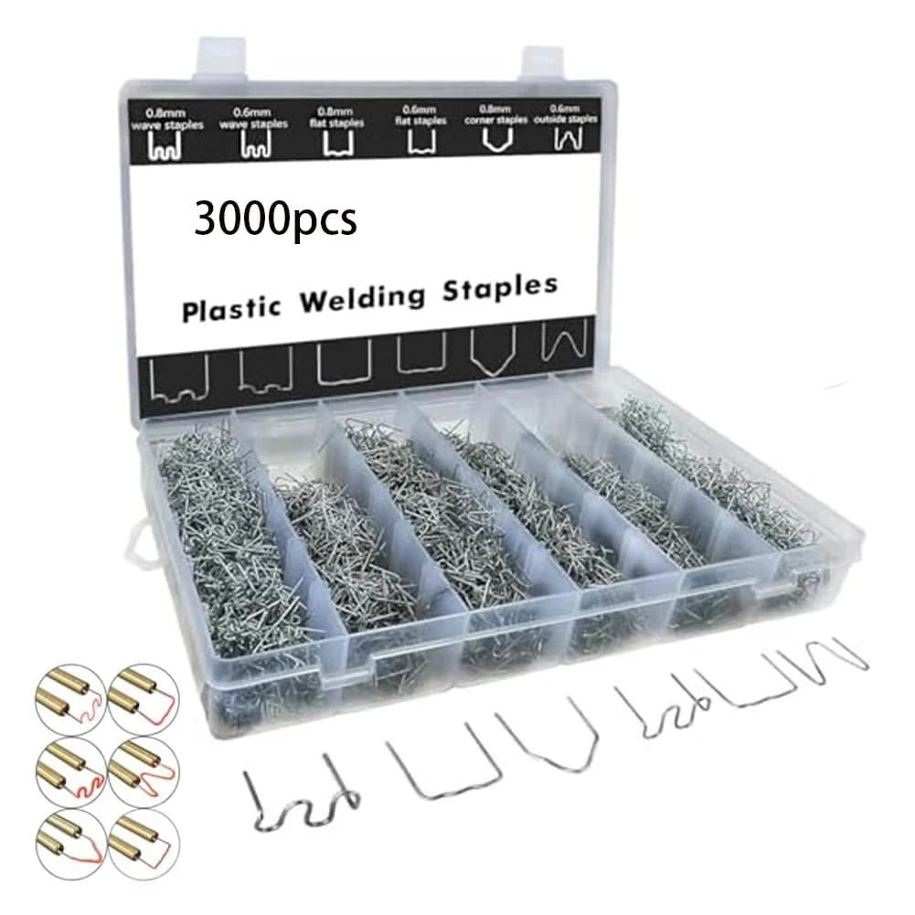 3000 Pezzi Graffette per Saldatore a Caldo 0.6/0.8mm, Kit di Riparazione per Saldatura Plastica Paraurti Auto