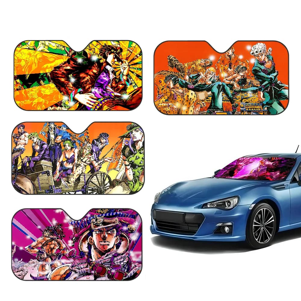 J-JoJo's Bizarre Adventure Parabrezza per auto Pieghevole Parasole Blocco di copertura Riflettore Schermo protettivo anti UV traspirante portatile