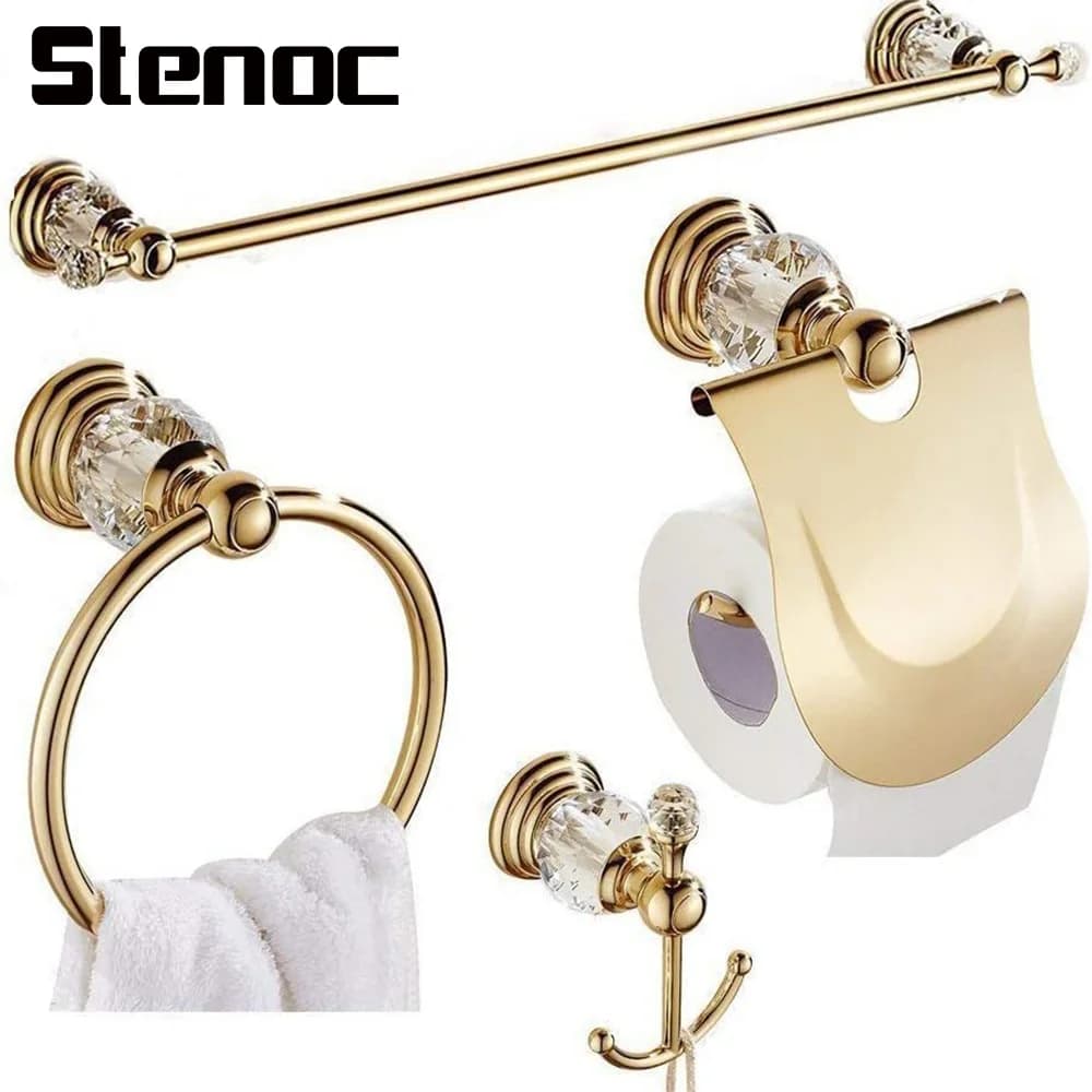 Set di accessori da bagno in cristallo oro/argento Set di portasciugamani a parete Porta carta Anello portasciugamani Set di accessori da bagno in acciaio inossidabile