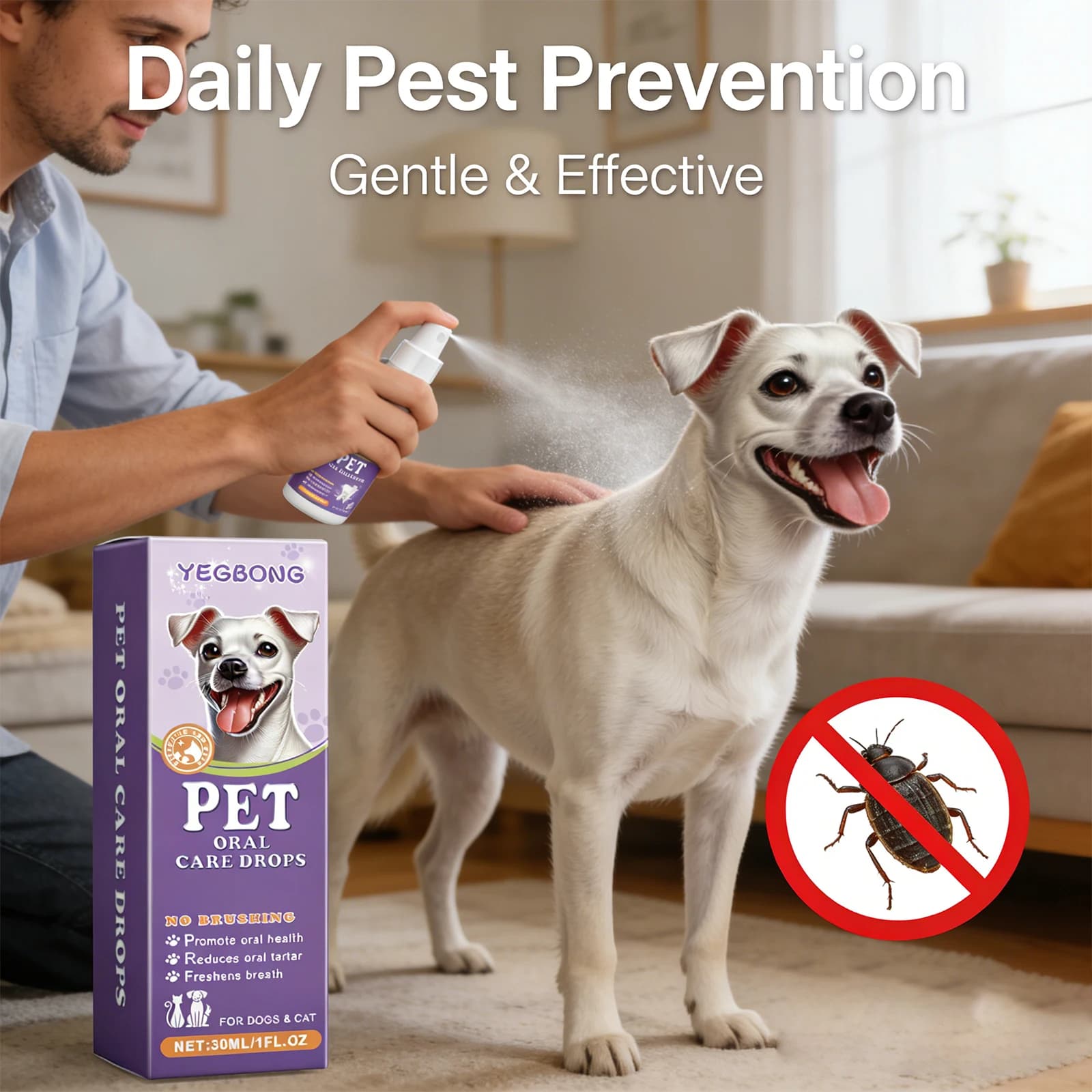 Spray antipulci per animali domestici che rimuove efficacemente pulci e zecche, allevia il prurito della pelle, ingredienti naturali, non irritante, repellente per pulci per animali domestici