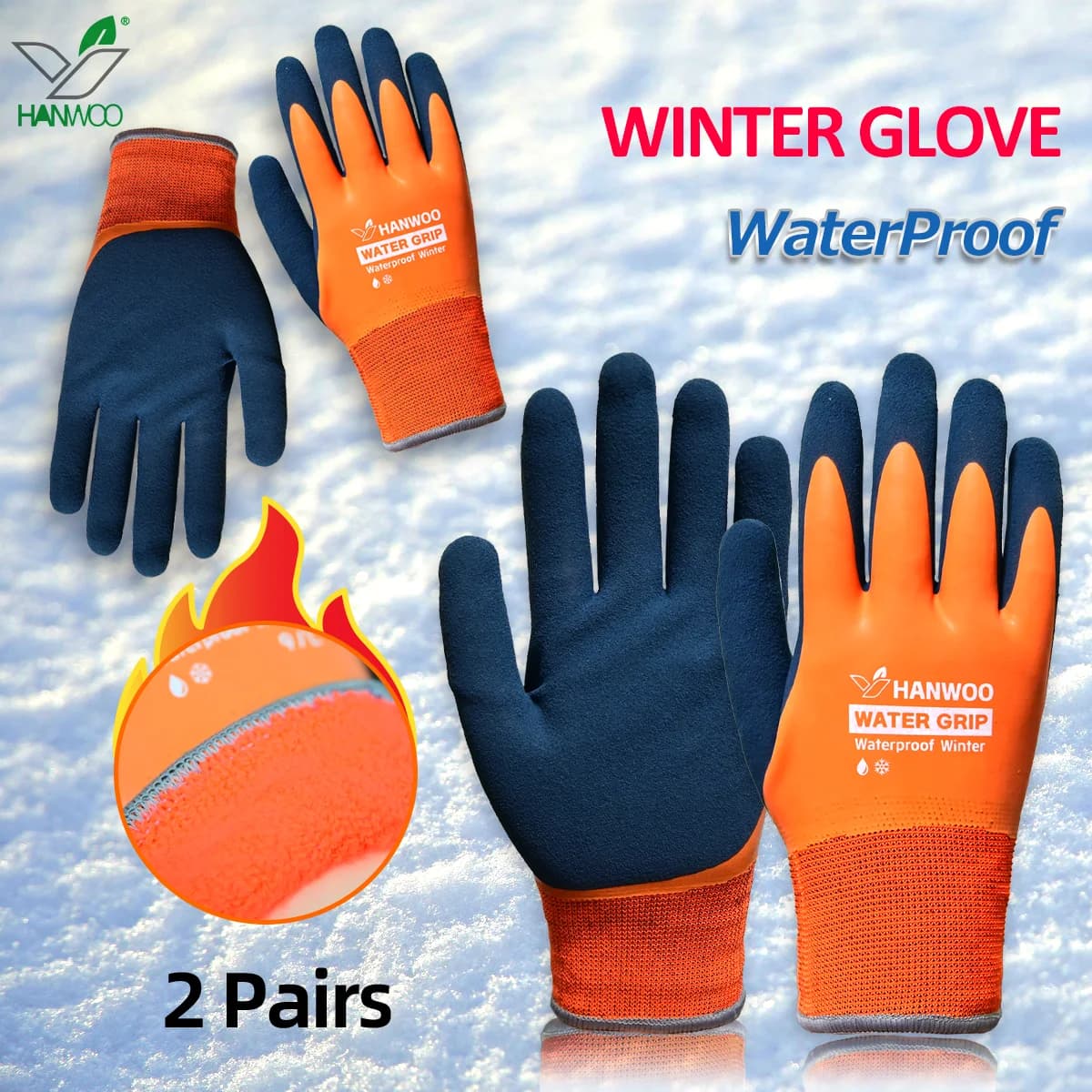 2 paia di guanti da lavoro impermeabili resistenti al freddo con fodera - Rivestimento in lattice resistente, presa antiscivolo, guanti invernali resistenti e caldi