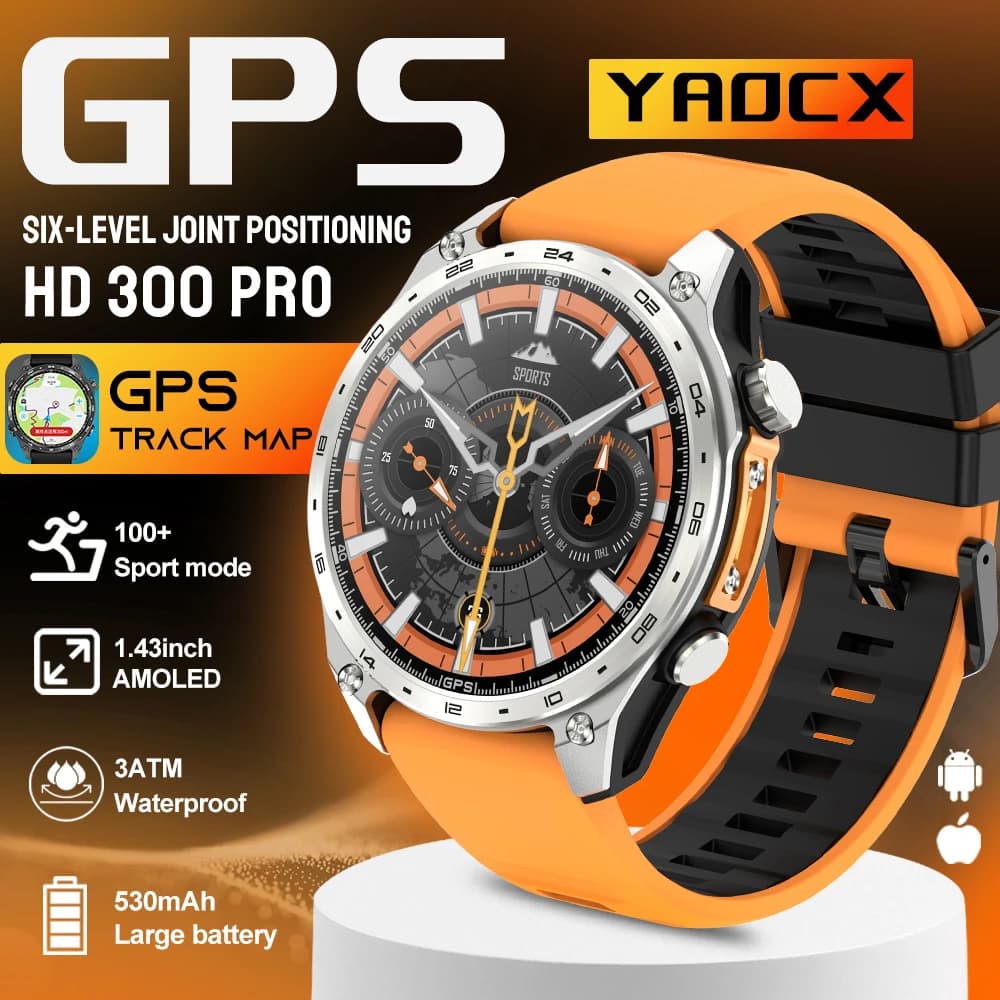 2026 New men Smart Watch with integrated GPS maps BT 100+ sports modes 3ATM Waterproof Reproduction MP3 MP4 Height compass