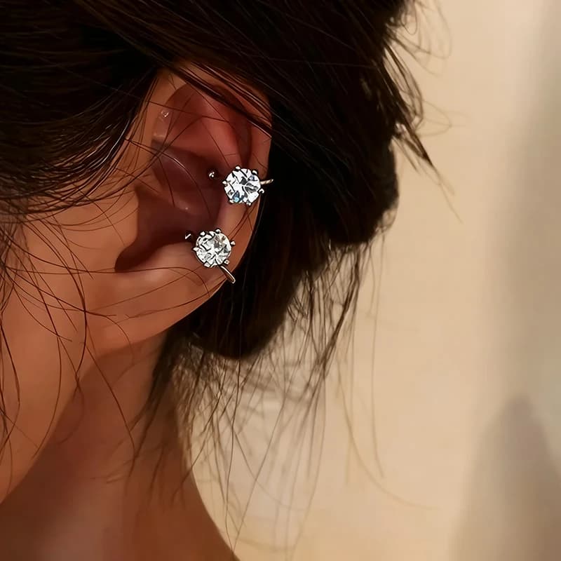 Eleganti Orecchini a Clip con Zirconi Lucenti, Regolabili, Senza Foro, per Uso Quotidiano, Feste e Banchetti, Regalo di Gioielleria per Donne