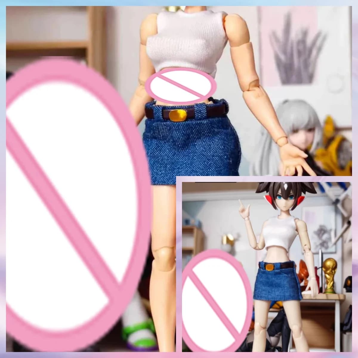 【Senza Figurina】 Accessori per Abbigliamento da Soldato Femminile in Scala 1/12, Elegante Completo con Gilet in Maglia Semplice e Minigonna in Denim per Action Figure da 6 Pollici