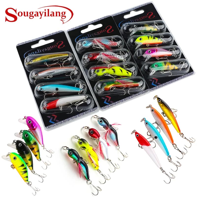 Sougayilang Set Fishing baits 4PCS Wobbler Anti-corrosion Hook Bass Fishing Recall at Sea Carp Fishing Equipment