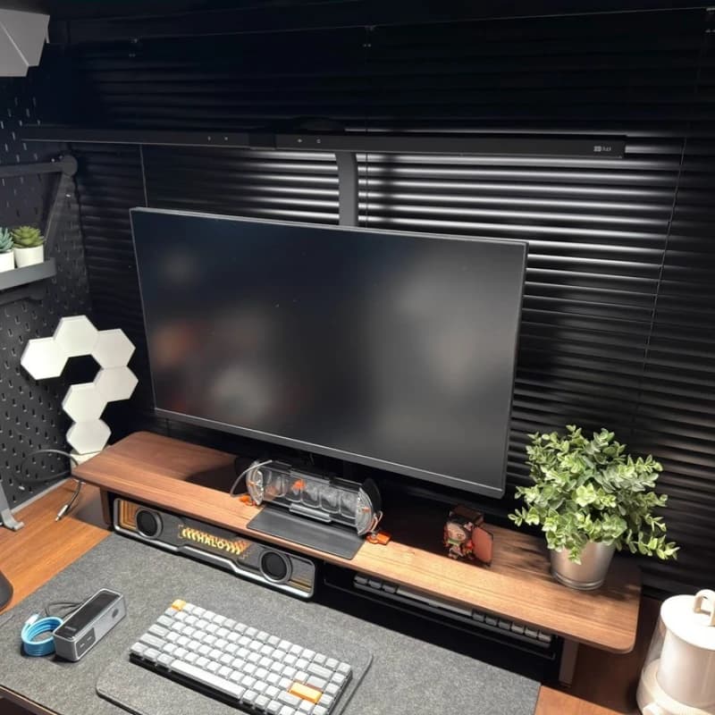 Solid Oak Desk Organizer, ‌Modular Monitor Stand Riser,Multi-Tier Desk Ecosystem, Heavy-Duty Storage Platform