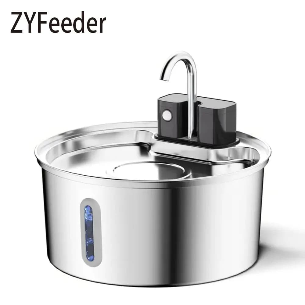 3.2L/108oz Sensore di ricarica wireless Alimentatore d'acqua per gatti Fontana per cani per gatti in acciaio inossidabile Finestra di livello dell'acqua silenziosa Senza spina