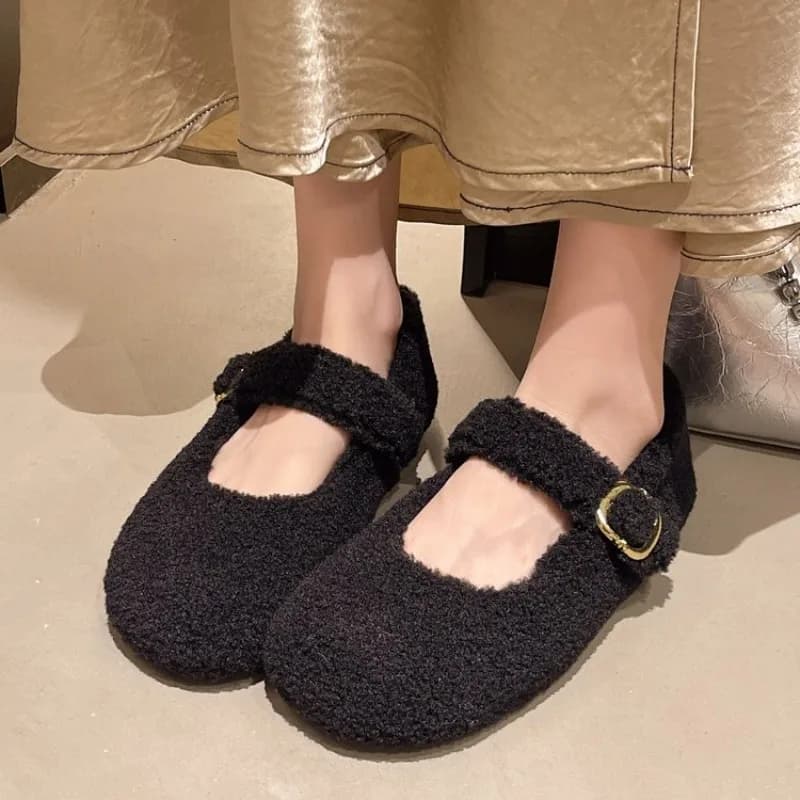 Stivali da balletto con punta tonda alla moda per donna Mantieni caldi mocassini in peluche da donna Design di marca Soffici scarpe Mary Jane Botas Mujer
