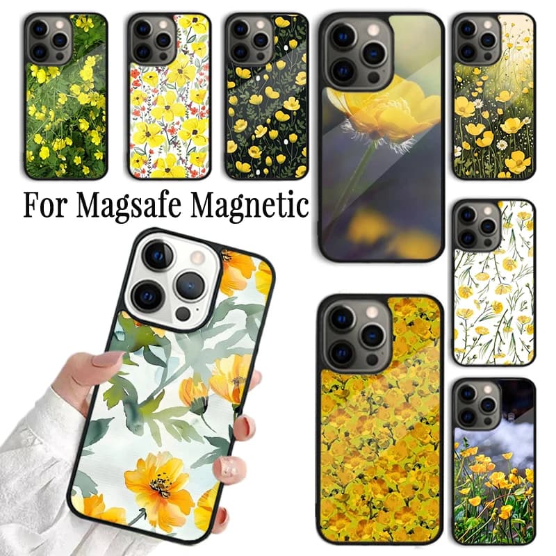 Cover per iPhone con Fiori e Buttercups per iPhone 17 16 15 14 13 12 11 Pro Max Plus, Magnetica Compatibile con Magsafe