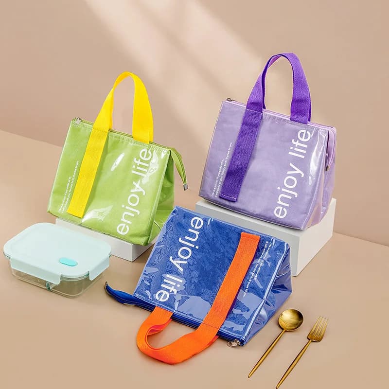 Borsa per il pranzo ispessita impermeabile in PU Semplice tinta unita per studenti e impiegati Borsa porta pasti isolata