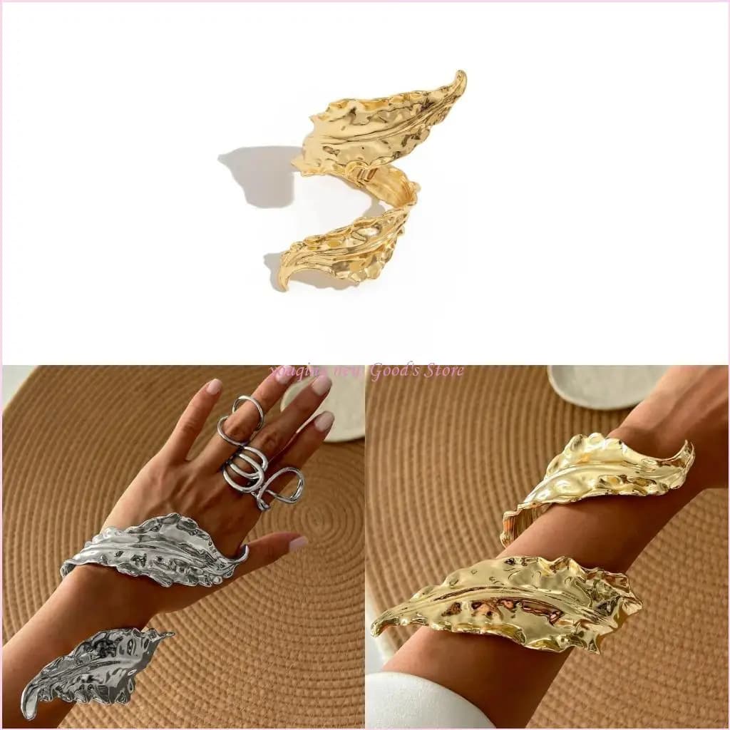 57QA Bracciale pratico e robusto con design a foglia metallo, adatto per abiti quotidiani da donna alla eventi