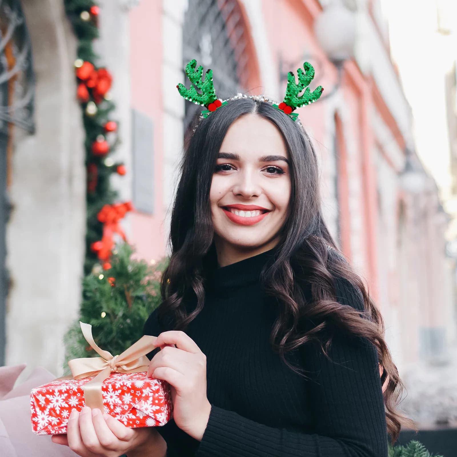 4 paia di fermagli per capelli natalizi con design a corna di cervo e albero, fermagli con paillettes per feste, costumi, festival, ornamenti per capelli