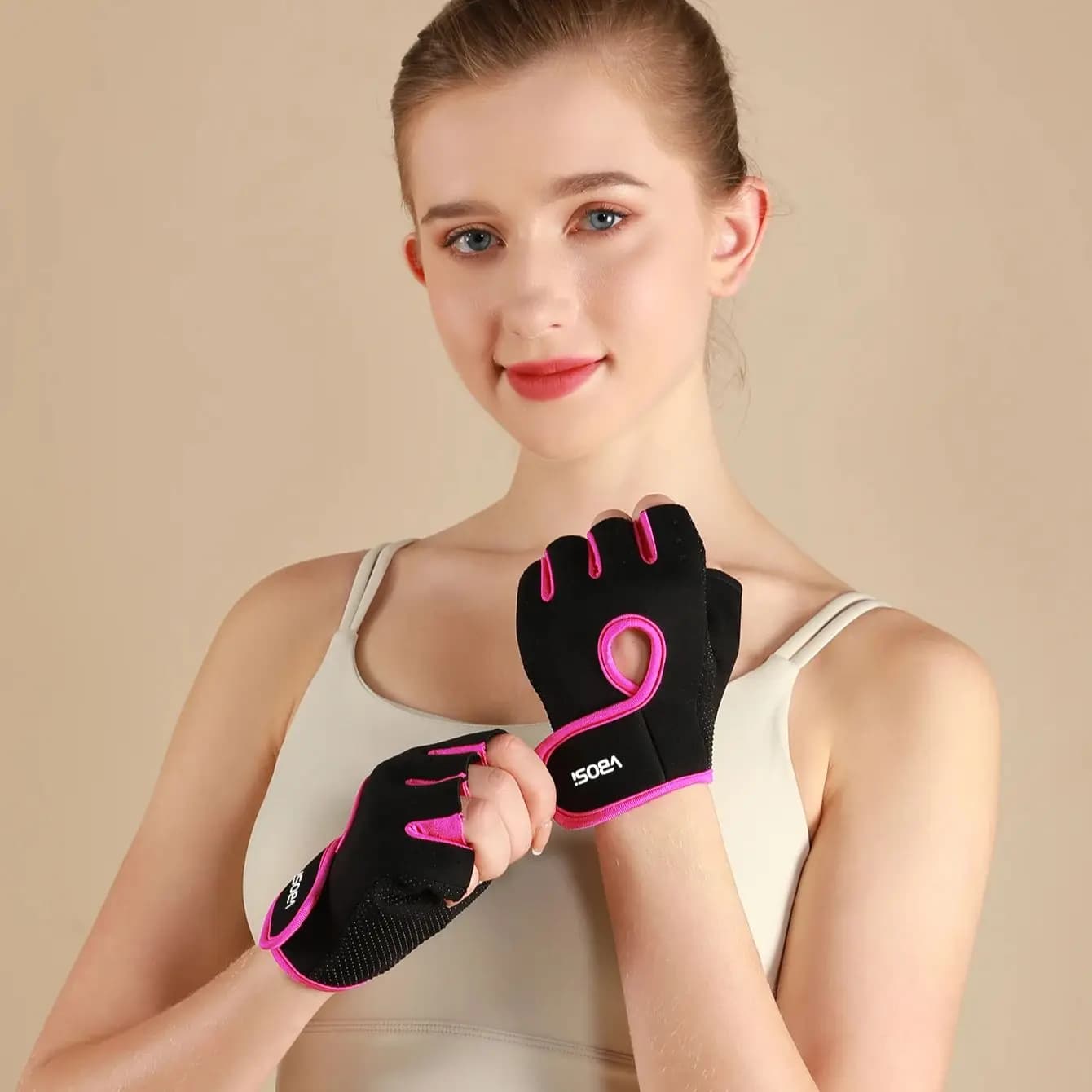 VBOSI 1 pair of breathable sports gloves adjustable with half fingers for women and men for fitness training with weight lifting handlebars