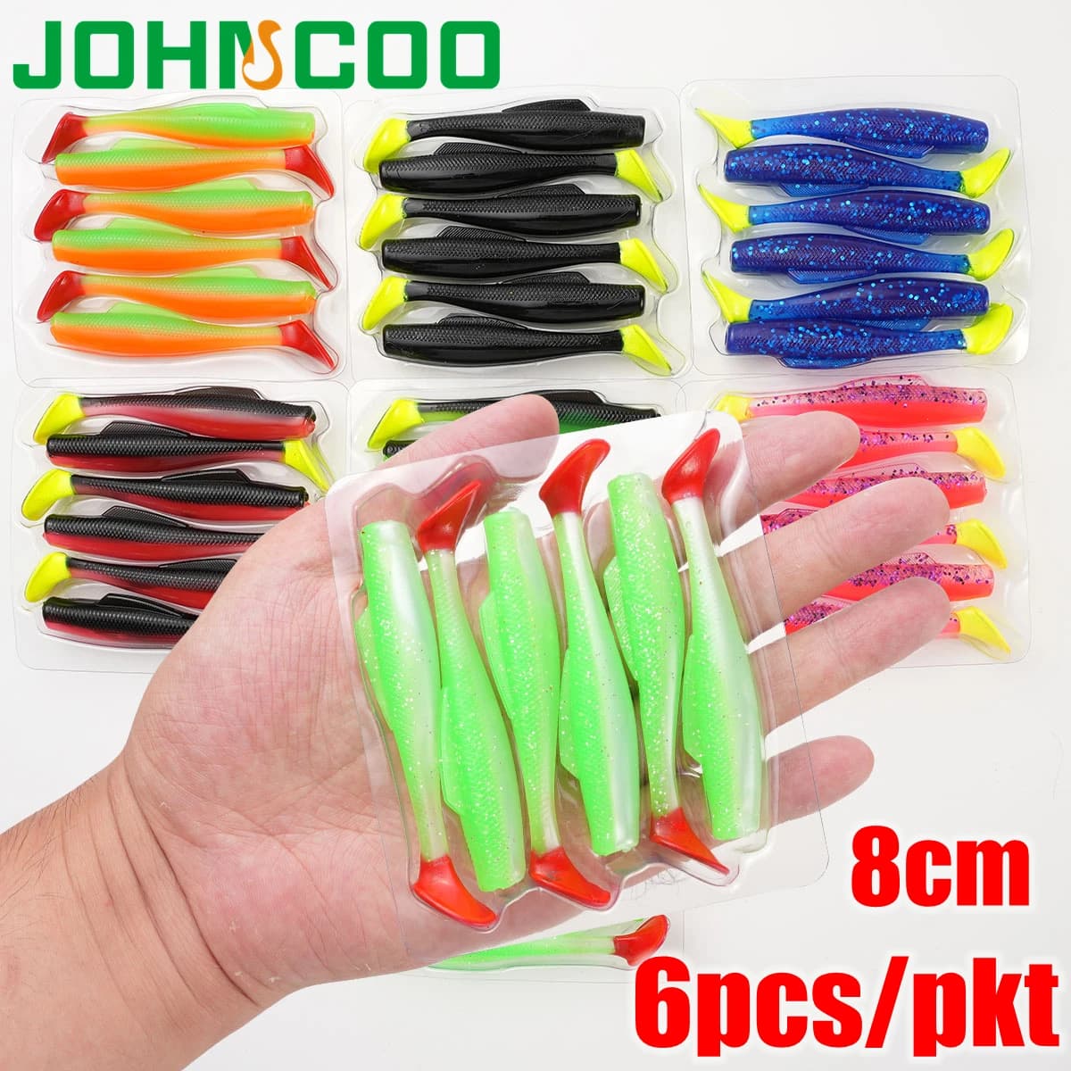 6 pz/lotto richiamo Morbido esca 8 cm Galleggiante T-Coda Richiamo di Pesca materiale TPE Paddle Tail Richiamo Morbido Materiale Esche Da Pesca