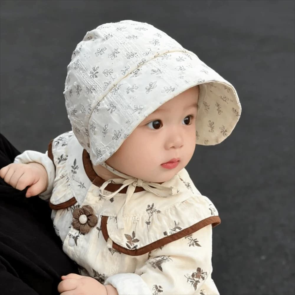 Windproof Baby Floral Hat Ear Protection Sun Protection Sunshade Caps Adjustable Breathable Infant Toddler Cap