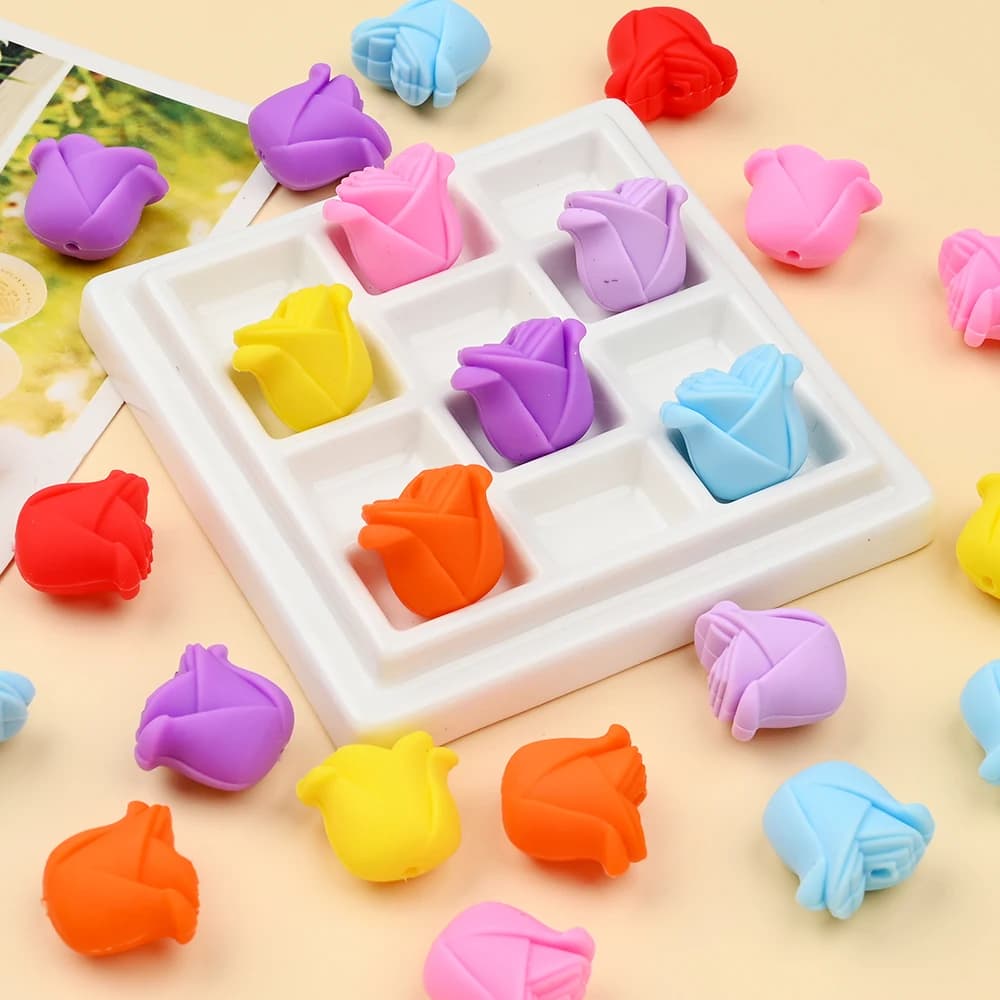 7Pcs Silicone Beads 7color Lily Food Grade Silicone Beads For Handmade Baby Pacifier Chain DIY Teether Necklace Bracelet Jewelry