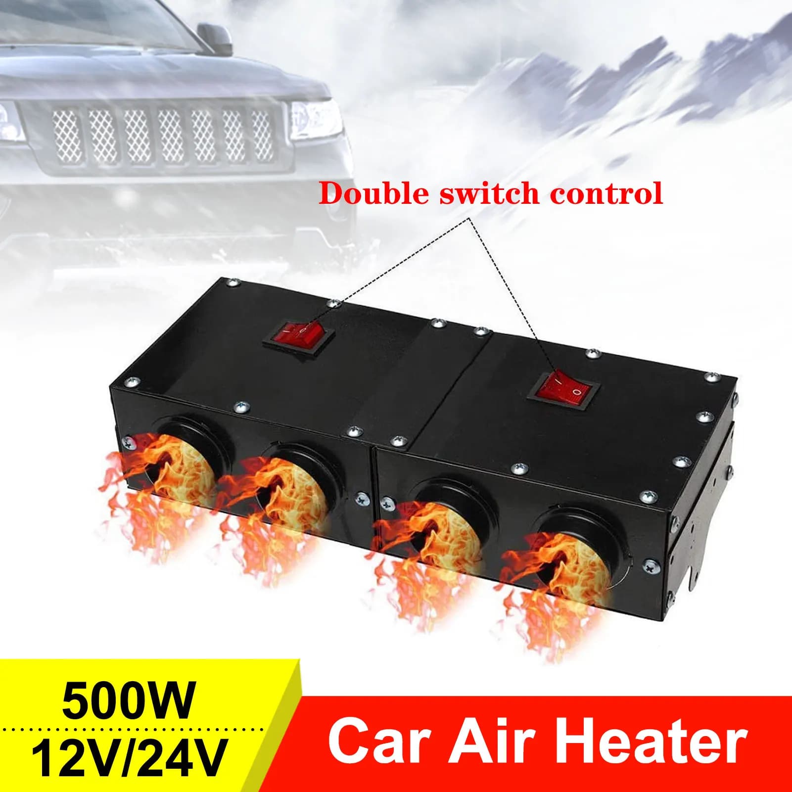 24V 2-4Port Riscaldatore Per Auto Sbrinatore Auto Portatile Asciugatrice Elettrica Parabrezza Parabrezza Disappannatore 12V 500W Ventola Riscaldatore Per RV SUV camion