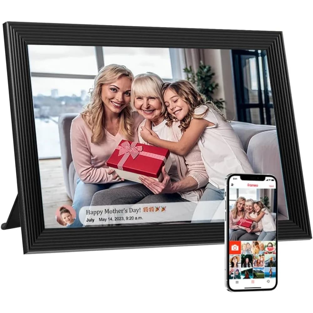 Cornice digitale WiFi 10.1 pollici, invia foto e video dal telefono, display HD touchscreen, 32GB, regalo per genitori e nonni
