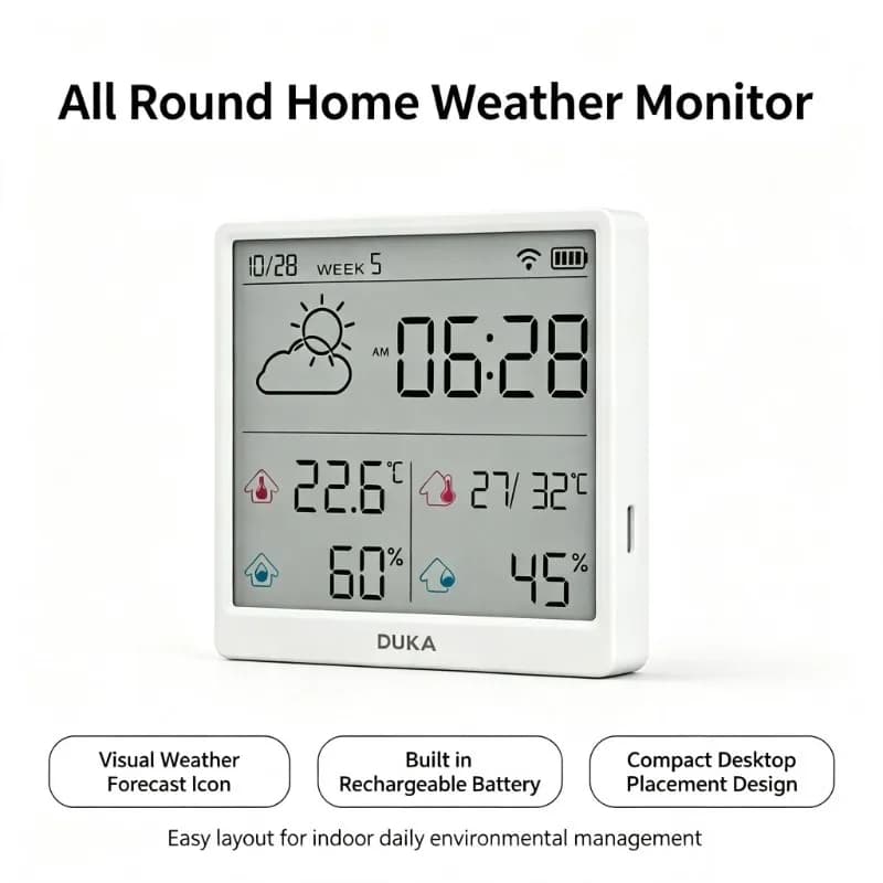 DUKA TH3 Wifi Smart Temperature Humidity Sensor Digital Hygrometer Thermometer Clock Indoor Weather Station With Type C Charging
