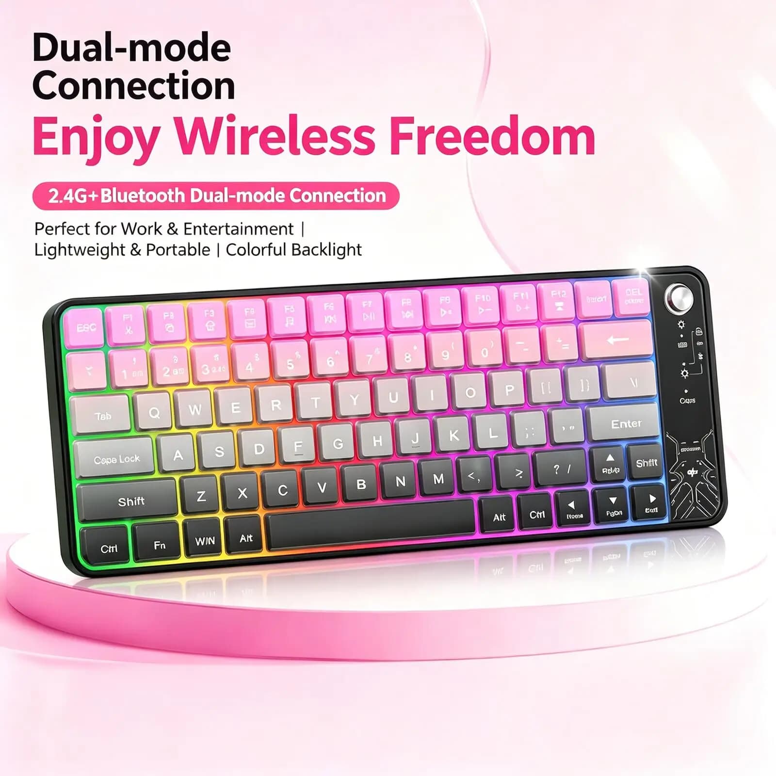 Tastiera Wireless Dual Mode 2.4G+Bluetooth con Retroilluminazione RGB, 79 Tasti, Ricaricabile Type-C, Silenziosa ed Ergonomica per PC, Laptop e Tablet