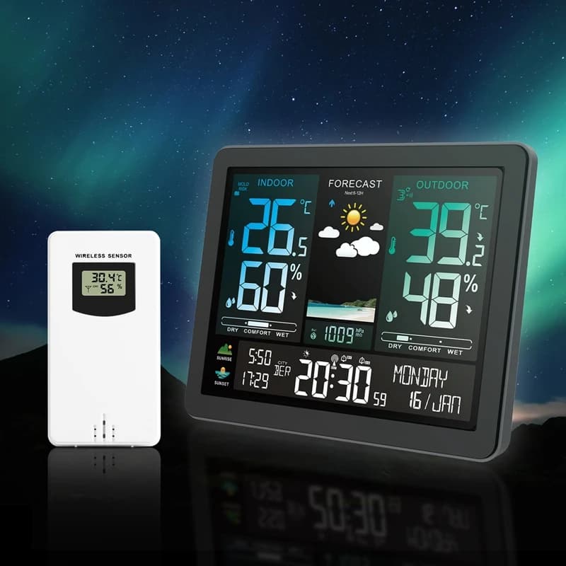7 Inch Color LCD Wireless Weather Station Digital Weather Station Indoor / Outdoor Wall Thermometer Igrometer Alarm Clock Trend forecast Barometer