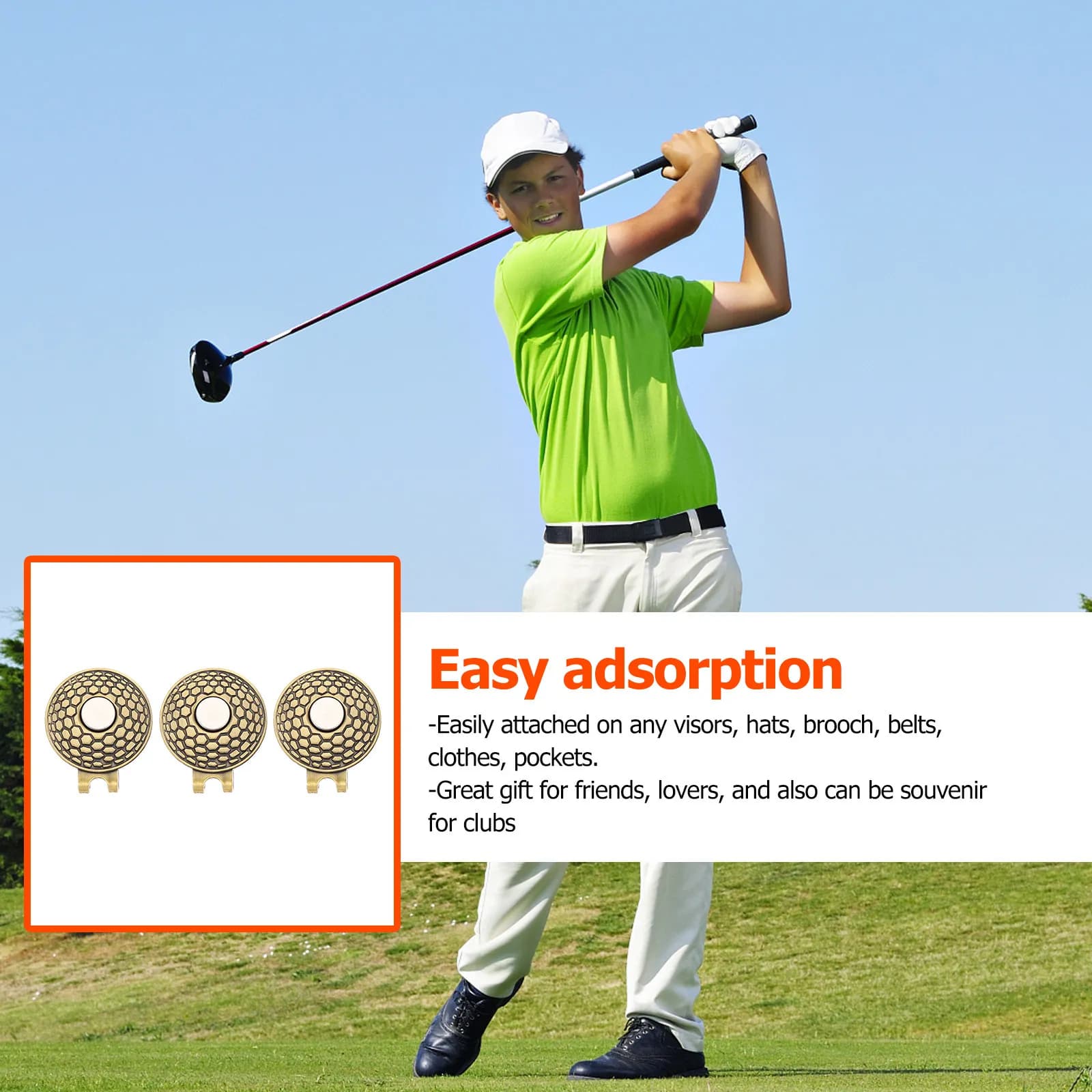 Set di 3 Clip per Cappello da Golf in Lega di Zinco, Marcatore di Palline, Strumenti di Puntamento per Golf, Ausilio per l'Allenamento, Accessori da Golf