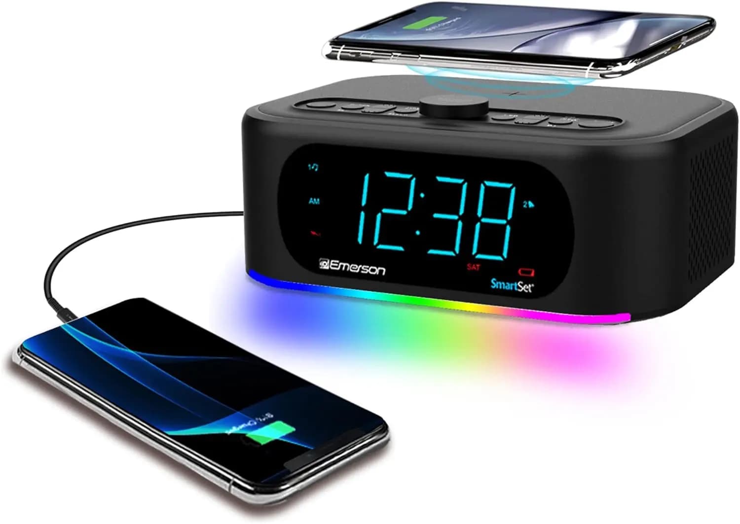 Smart Bluetooth Speaker with 10 W stereo audio, 15 W wireless charging and LED lights that change color