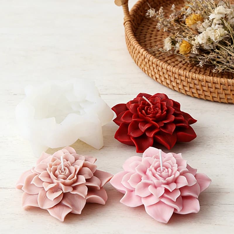 3D Lotus Flower Silicone Candle Mold, Floral Shape Mould DIY Candle Soap Epoxy Resin, Wedding Home Table Decor Tool