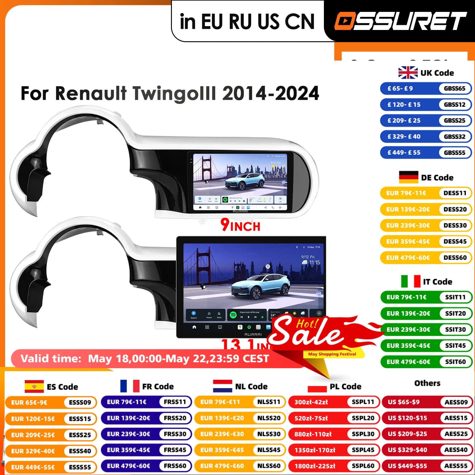 Carplay 4G-LTE Carplay Android Autoradio Per Renault Twingo 3 2014-2024 Auto Infotainment Lettore Multimediale GPS Auto Stereo RDS