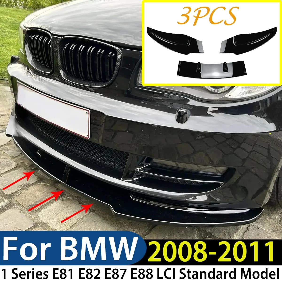 Per BMW Serie 1 E81 E82 E87 E88 2008-2011 LCI Modello Standard Paraurti Anteriore Lip Spoiler Spiltter Diffusore Modifica Esterno