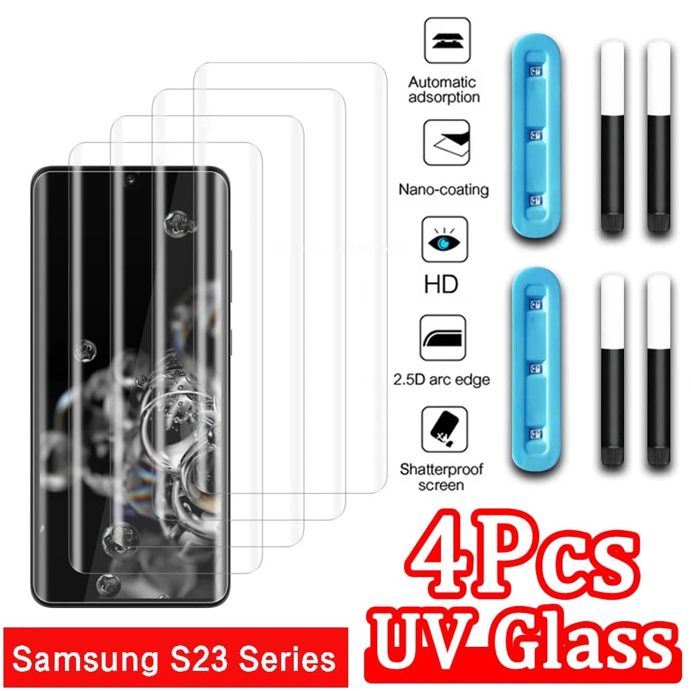 4 pezzi di vetro temperato UV per Samsung Galaxy S23 Ultra protezione dello schermo per Glaxy S22 S21 S20 Ultra S10 8 9 20 PLUS spedizione veloce