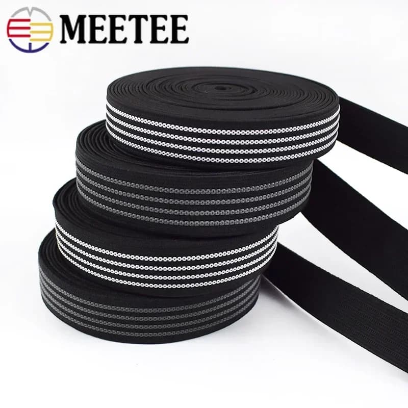20/25mm 10/20M Anti-slip Elastic Bands White Black Rubber Material for Shoe Belts Backpack Waist Belt Sewing DIY Craft Accessory