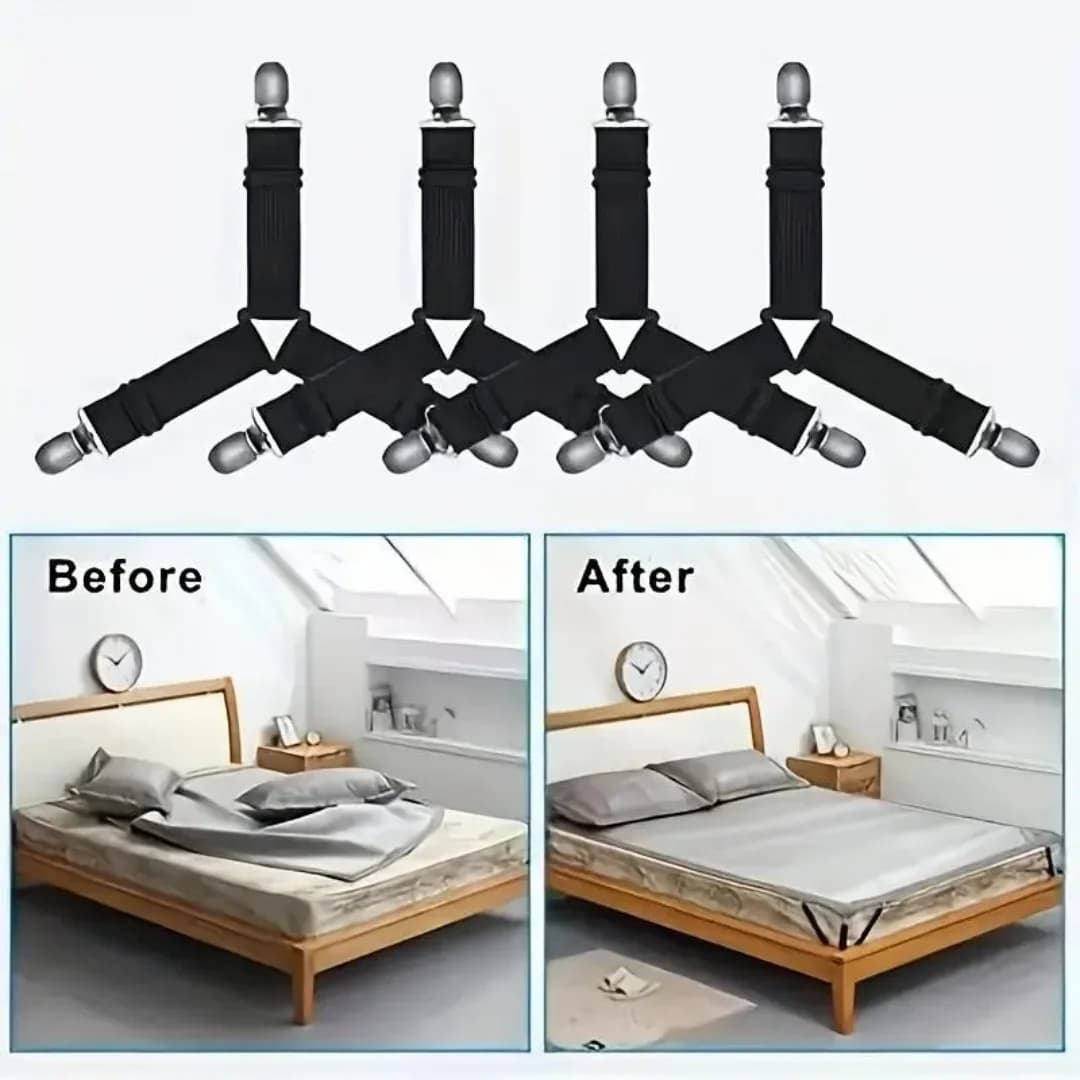 4Pcs Bed Sheet Straps, Upgrade Fitted Bed Sheet Holders for Corners, Non Slip Sheet Clips Black