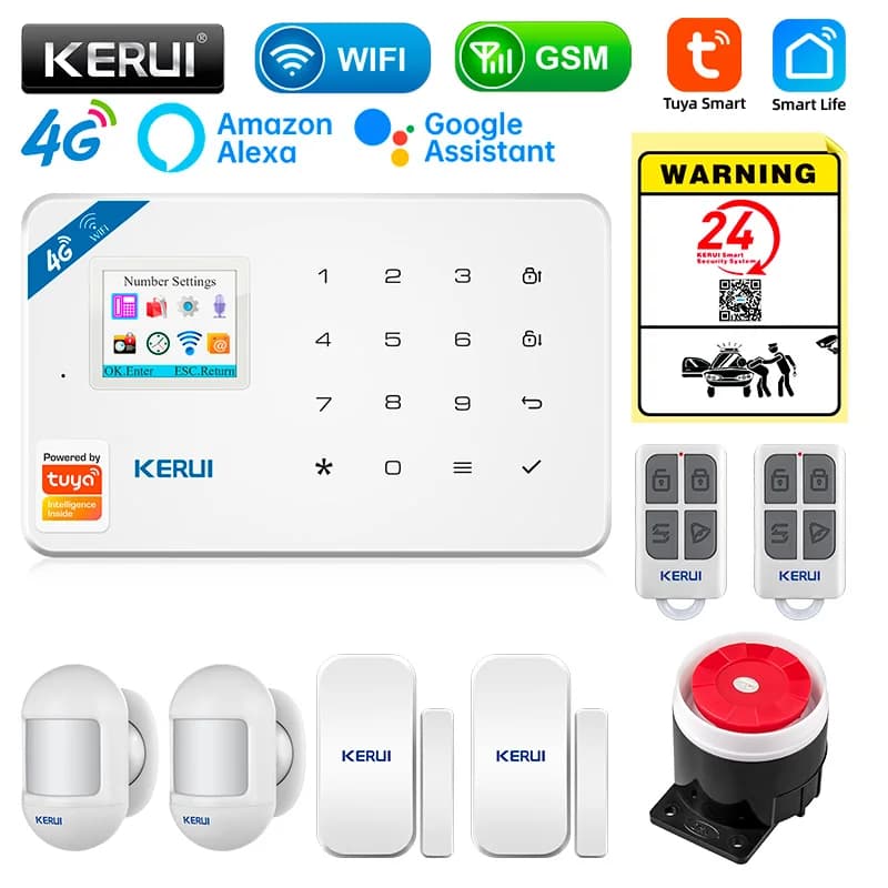 KERUI W184 Kit allarme di sicurezza 4G/WIFI Tuya Smart APP Dispositivi wireless domestici con sensore di movimento Sensore finestra/porta Sinre