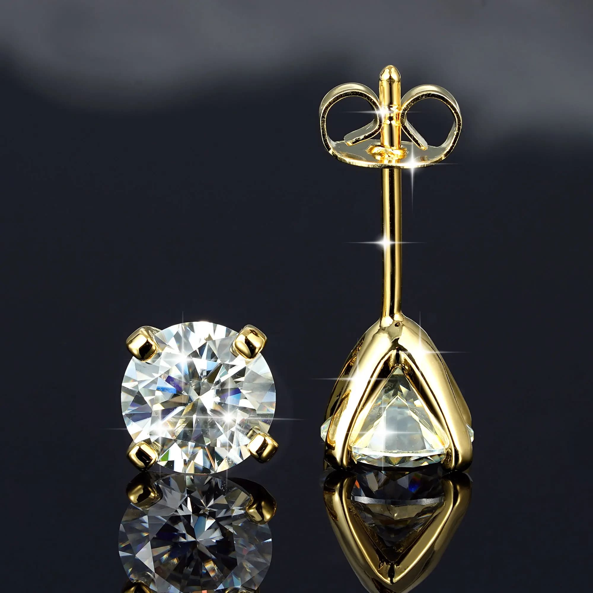 Abestecom Classic Fashion Earrings 6.5mm Round Moissanite Four Claw Classic Stud Earrings Elegant Women Valentine's Day Jewelry